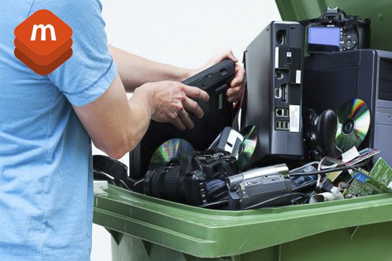Promoting what is circular industry, electronics placed in a bin, before checkmend blackbelt piceasoft status